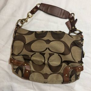 Coach brown canvas leather logo shoulder purse bag